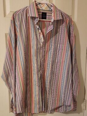 Tailorbyrd Rainbow Striped Cotton Button-Up Men's Shirt Sz XL